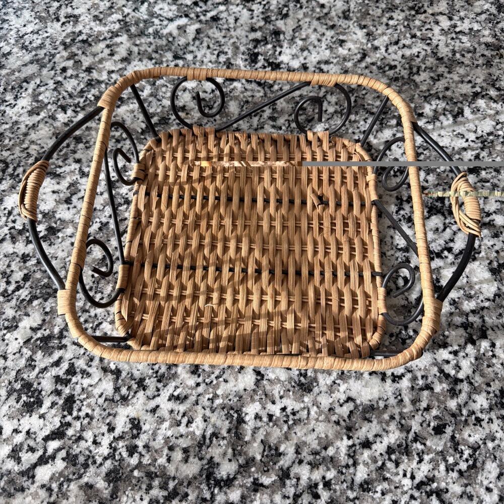 Metal & Wicker Square Swirling Metal Decorative Basket with handles.